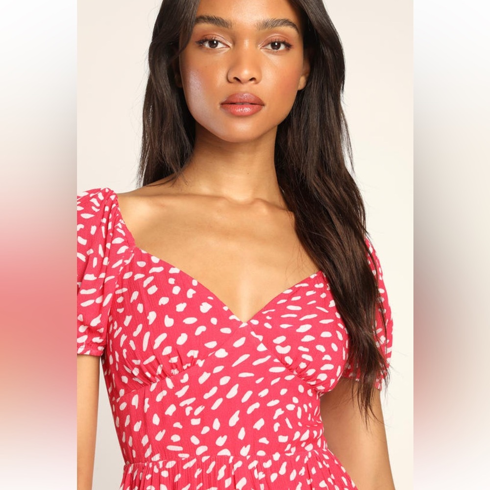 Lulu's Hey Sunny Red Dotted Short Sleeve Romper in Red - Picture 4 of 10